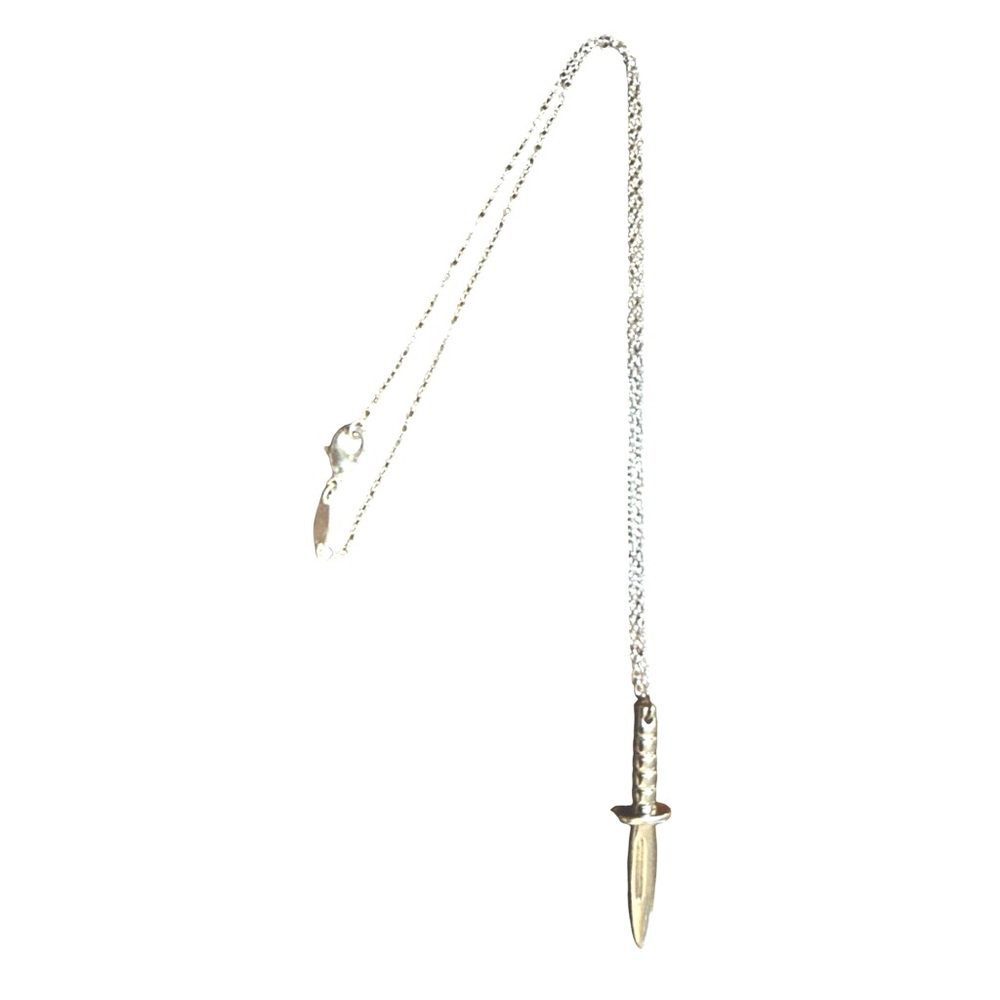 Dainty Silver Plated Dagger Necklace, 22” long, Dainty Silver Rolo Chain‎ - Picture 2 of 5